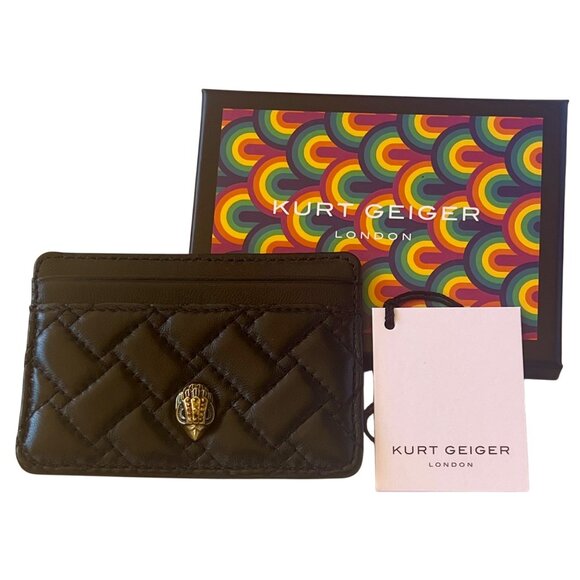 Kurt Geiger Quilted Leather Card Holder Crystal Eagle Head New in Box-Black - Picture 3 of 16